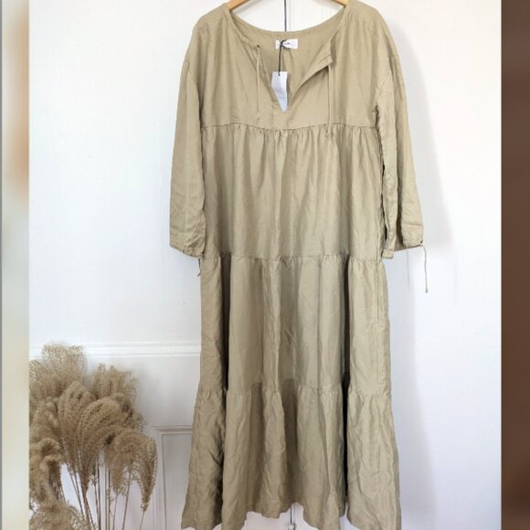 Kotn Woven Midi Poet Dress, Sand, Sz 8 - Picture 1 of 9